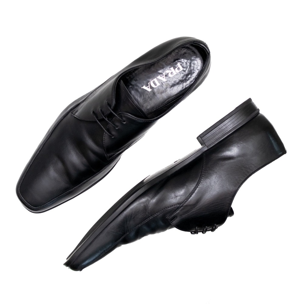 Prada Black Leather‎ Dress Shoes Mens UK 10 US 11 Derby Lace Up Square Toe